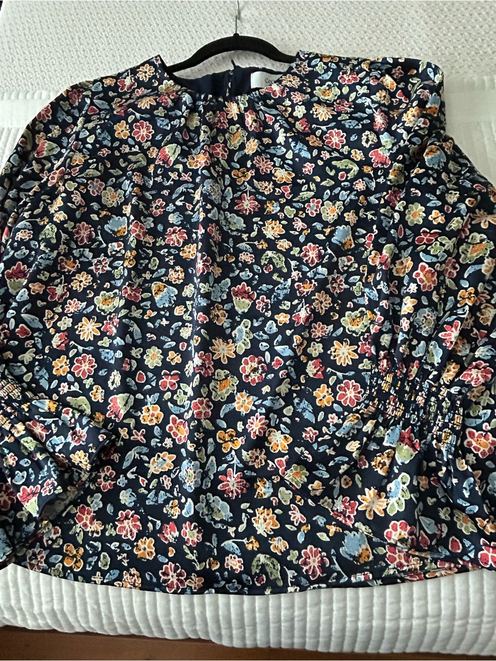 Navy Floral Long-Sleeve Peasant Blouse - Picture 11 of 12